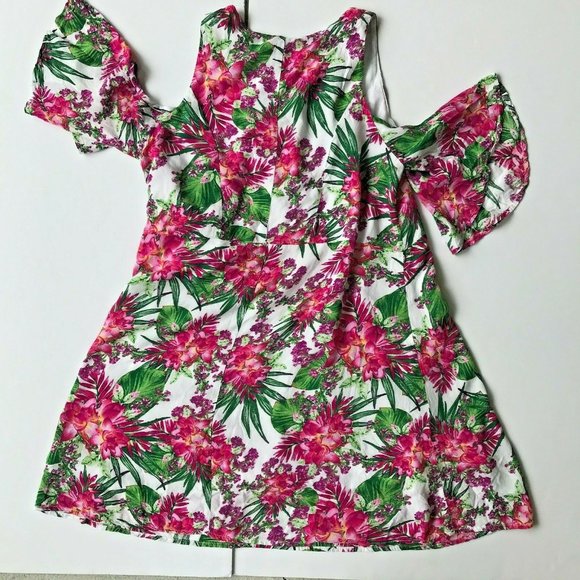 Umgee Cold Shoulder Dress Small Floral Keyhole - Picture 2 of 14